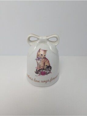 Vintage Porcelain Collectible Cat Bell "A mother's love rings forever true"